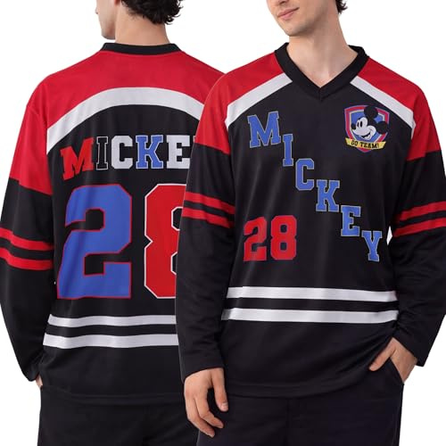 Marvel Mens Hockey Jersey - Spider-Man Punisher and Mickey Mouse Classic Long Sleeve Mesh Graphic Hockey Jerseys for Men, Size X-Large, Mickey 28