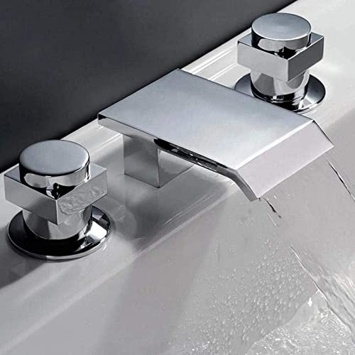 Rubinetto per lavabo da Bagno in Ottone Cromato diffuso con Doppie Maniglie, Miscelatore per lavabo da appoggio