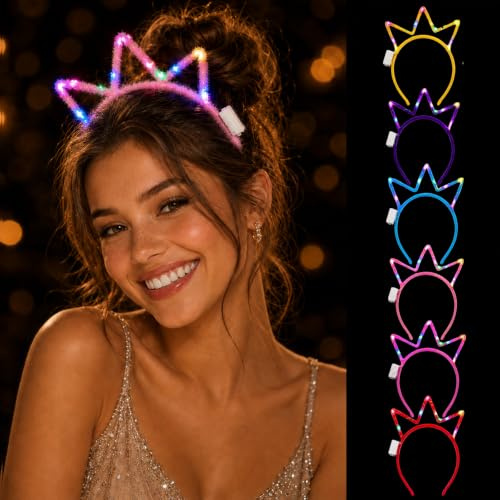 12 Pcs Blinkende Krone Haarreif,Leuchtender Haarreif,Kopfschmuck Leuchtend,Leuchtkranz Haare,Lichterkette Haare Schlager,Haarreifen Beleuchtet Party