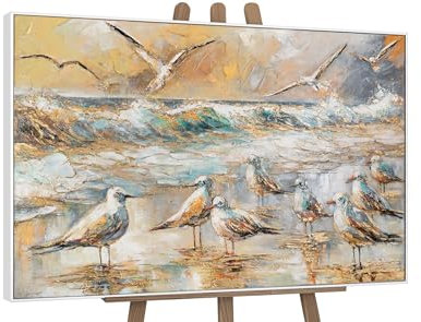 YS-Art Quadro artistico con cornice bianca dipinto a mano acrilico su tela dipinto a mano quadro da parete soggiorno moderno potente arredamento per la casa quadri vera arte 120x80 cm