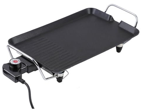 Electric Grill Plate, Non Stick Surfaces Electric Griddle Adjust Temperature Indoor Grill for BBQ UK Plug 220 Voltage 1360W Black