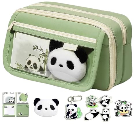 Kit de estuche de panda con compartimentos, material escolar de gran capacidad, soporte para bolígrafos con cremallera, estuches de papelería para bolígrafos, lápices, marcadores, gomas de borrar
