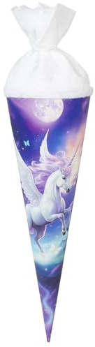 goldbuch 93 152 Geschwistertüte Diana, Schultüte mit Einhorn-Motiv, Lackkarton, Geschenkverpackung mit weißem Filzverschluss (ohne Verschlussband), Zuckertüte rund, Länge 35 cm, Ø 11,5 cm, Blau