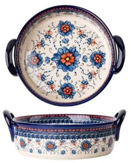 yixinzi-2024 Fuente para Hornear Cuenco con asa for el hogar de 950 ml, Bandeja for Hornear de Doble Oreja, vajilla de cerámica Vintage Bandeja para Hornear