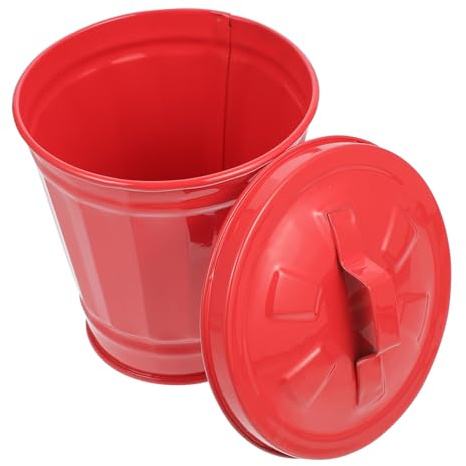 WEKAMOS Mini Poubelle de Bureau en Fer Multifonction avec Couvercle Rouge Contenair de Déchets Compact et Pratique pour Bureau et Comptoir