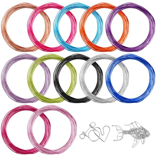 12 Rotoli Fili di Alluminio Multicolore, 5m/Rotolo, Flessibile Filo Metallico Modellabile 1,5mm di Diametro, Filo Alluminio per Bigiotteria, Artigianale, Sculture, Modellismo, Floristica
