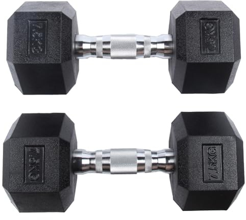 SPORTINATOR Hexagon Hanteln – 2er-Set & Einzelhanteln von 5–30 kg – Gusseisen mit Gummi-Beschichtung, rutschfester Griff, bodenschonend, ideal für Krafttraining & Fitness
