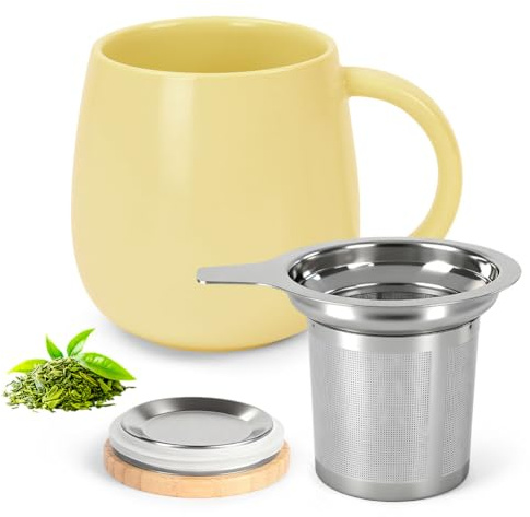 AOOTE Taza Infusiones con Tapa Y Filtro Taza de Té de CeráMica,480 ML Tetera Infusiones Tazas de Te,Apto para lavavajillas,Juego de Taza Infusiones para Uso Familiar,Oficina,Hogar,Aniversario Regalos