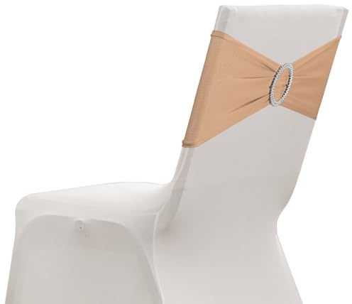 sourcing map Paquete de 10 bandas elásticas para silla, banda elástica para silla con hebilla deslizante, lazos elásticos universales para bodas, fiestas, ceremonias, eventos, decoración, color piel