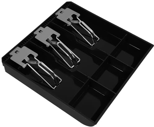 ULTECHNOVO Cash Drawer Tray with 3 Compartments and Metal Clip, Multi-Grids Cash Register Insert Tray for Money and Coin Organization, Cashier Box for Retail and Supermarket Use