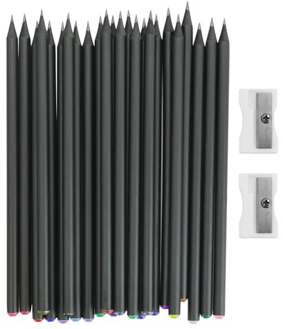 PETERMALLON Set di 24 matite in legno nero opaco Black Edition HB, con 2 temperamatite, pre-appuntite, confezione risparmio sostenibile (moderno)