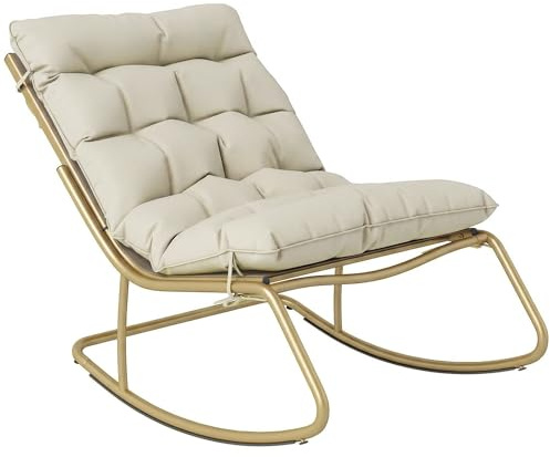 Outsunny Sedia Sdraio a Dondolo da Esterno con Seduta Extra Larga da 64 cm e Cuscino Morbido, Poltrona da Giardino, Balcone, Veranda, Cachi