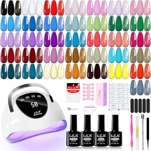 LKEE Gel Nail Polish Set with 108W U V Lamp - 65Pcs Nail Kits for Starter,36 Vibrant, Shimmering, and Matte Colors Gel Nail Polish with Base Coat and Top Coat, Nail Art Gifts for Beginners