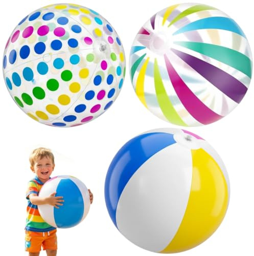 Novaly Juego de 3 pelotas de playa hinchables, 40 cm, multicolor, de PVC | Juguete acuático para los amantes de los deportes, pelota de piscina, juguete de playa para verano, fiesta en la piscina y