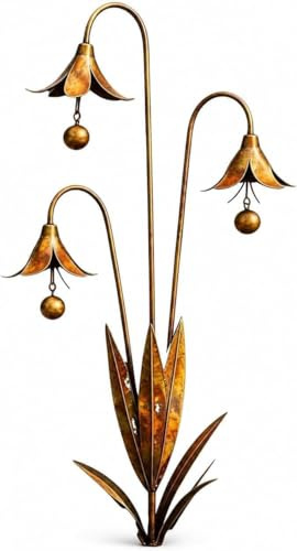 Flamed Copper Tre Calla Lilies Trädgårdsstake Med Klockor | 24-tums Metal Catcher Wind Present För Trädgårdsälskare, Rustika Dekorativa Trädgårdsstakar