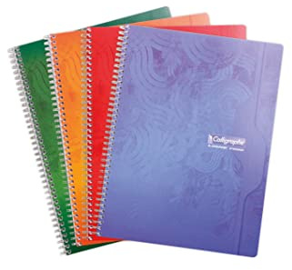 Calligraphe 203C Lot de 5 Cahiers Brochures Dos Toilé (une Marque de Clairefontaine) - 17x22 cm - 192 Pages Grands Carreaux - Papier Blanc 70 g - Couverture Carte Recyclée Vernie - Couleurs Aléatoires