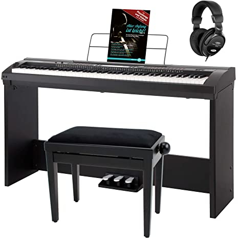 Classic Cantabile SP-250 BK Stagepiano SET inkl. Ständer, Kopfhörer, Bank, Schule (88 Tasten, Hammermechanik, Anschlagdynamik, MIDI, USB, Begleitfunktion, inkl. Notenständer, Netzteil, Noten) schwarz