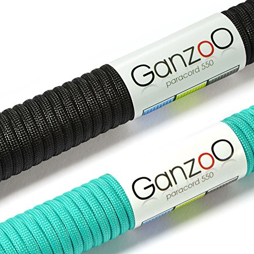 Ganzoo Paracord 550 Seil, 2 x 30 Meter, 4mm, Nylon/Polyester, Typ 3, Outdoor-Schnur, 7 Kernstränge, Allzweckseil, Hundehalsband, Hundeleine, Armband knüpfen, Camping/Survival, schwarz türkis