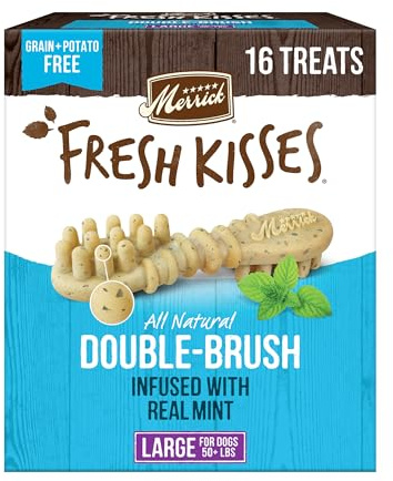 Merrick Fresh Kisses Natural Dental Chews, Toothbrush Shape Treat Infused With Real Mint, For Large Dogs - 16 ct. Box
