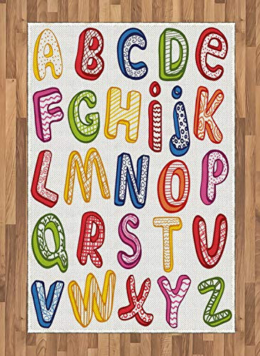ABAKUHAUS Lehrreich Teppich, 3D Buchstaben ABC, Deko-Teppich Digitaldruck, Färben mit langfristigen Halt, 120 x 180 cm, Mehrfarbig