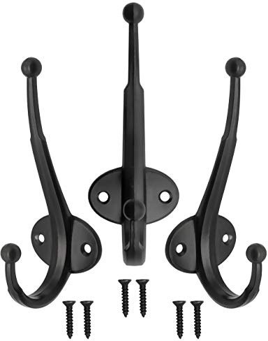 Fuxxer Klassische Garderobenhaken, Wandhaken, Kleiderhaken, 12 cm, 3er Set, schwarz