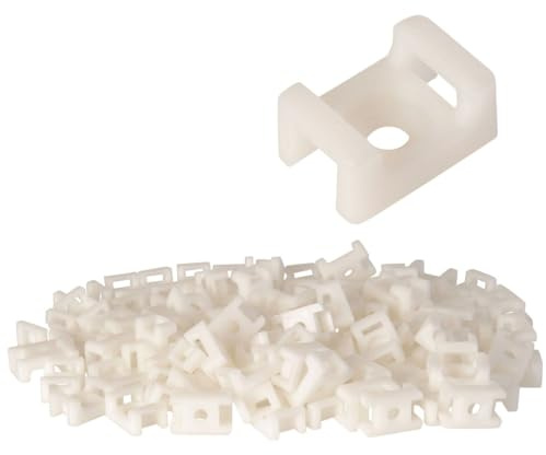 GTSE 100 Pack of White/Natural Screw Mount Cable Tie Bases - Cable Ties up to 5mm Wide - 4mm (M4) Screw Hole - Saddle Mount Cable Tie Fixings… | Saddle Type Zip Tie Anchors for Secure Screw-Mount Cable Routing - Nylon Mounting Base for Wire & Cable Bundling
