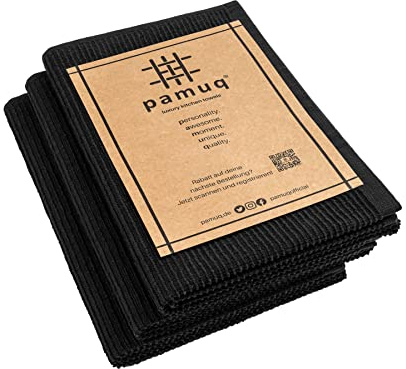 pamuq Geschirrhandtücher Baumwolle 100% - schwarz, einfarbig, 3er Set, 50x70cm, Aufhänger - Geschirrtücher, Küchenhandtücher, Abtrockentücher, Trockentücher, Ideal für Küche & Haushalt