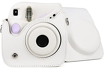 Camera Case for Fujifilm Instax Mini 7+ 7 plus Case, PU Leather Camera Case with Removable Shoulder Strap (White)