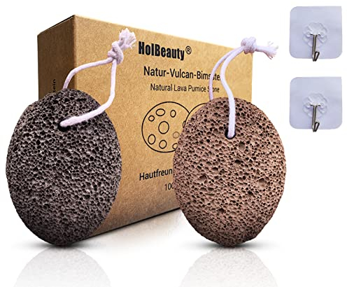 HolBeauty® Bimsstein Fußpflege 2er Set - Hornhautentferner - Natur Lavastein - Bimsstein Hornhaut Entferner - Natur Pumice Stone - Callus Remover - Für Füße und Hände - Terracotta und Dunkelgrower
