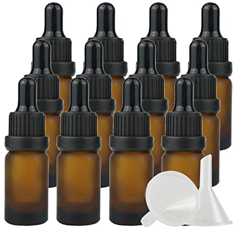 ZEOABSY 24 Stück 10 ml Gefrostet Braunglas Pipettenflasche mit Schwarz Originalitätsverschluss Pipettenring, Leere Klar Glasflasche Glaspipette Tropfflaschen für Ätherische Öle Aromatherapie