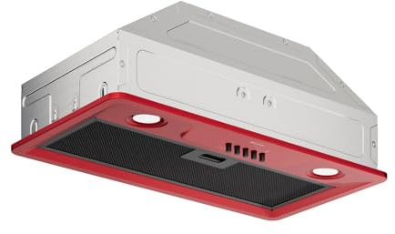 Wiggo Dunstabzugshaube 60cm rot I Kaminhaube zur Wandmontage für Abluft & Umluft Dunstabzug 300m³/h I Touch-Steuerung I Inkl. Fettfilter & 2x Aktivkohlefilter
