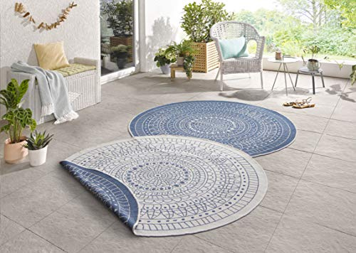 Hanse Home Northrugs Porto In- und Outdoor Teppich Rund – Runder Wendeteppich Wasserfest Mandala Design Flachgewebe Teppich Wetterfest für Balkon, Terrasse, Garten, Wohnzimmer in Grau Creme, ⌀240cm