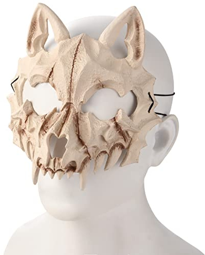 UNOLIGA Japanische Halloween Maske Skull Werwolf Mask, Halloween Skelett Horror Totenkopf Maske, Gruselige Tier Schädelmaske für Erwachsene Kinder, Wolf Skull Mask aus PU-Schaum