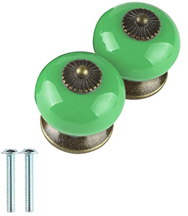 Larcele Vintage Schrankknöpf Türknopf Keramik Griffe für Schublade,2 Stück,Rund,Set CTLS-01 (Grün)