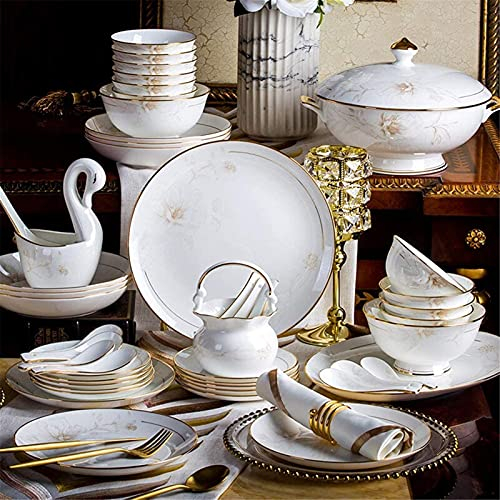 Juegos de platos de cena, juegos de vajilla de lujo, juegos de cena completos, combinación de porcelana de palacio estilo pean, platos y cuencos de cerámica, aptos para microondas, gran regalo para