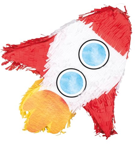 P'TIT CLOWN - 22908 - Pinata Rakete - Einfaches Befüllen - Dekorationszubehör für Kindergeburtstage, Kirmes, Feiern - Karton, Papier - Mehrfarbig - 39 x 44 cm