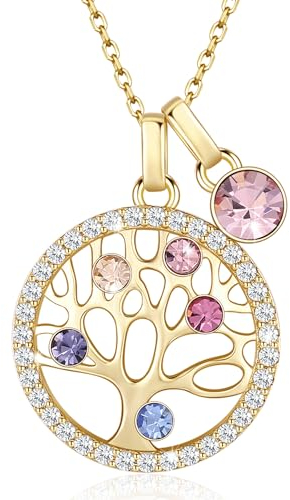 LEKANI Collares Plata Árbol de la Vida Colgante Cristales de Austriacos, Joyas para San Valentin, Regalos Originales para Mujer, Abuela, Dia de la Madre (gold 2)