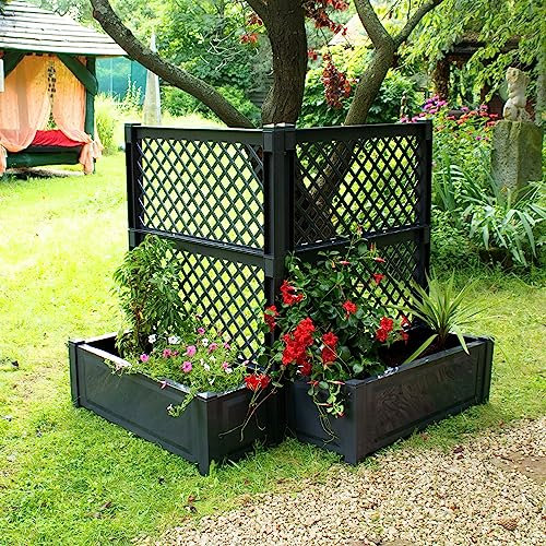 NYVI Pflanzkasten NYVIGreen 100x43x140 cm 110 Liter mit Spalier 2er Set - Pflanzkübel aus wetterfestem & recyceltem Kunststoff - Blumenkasten - Pflegeleicht, Montage ohne Werkzeug, Farbe:Anthrazit