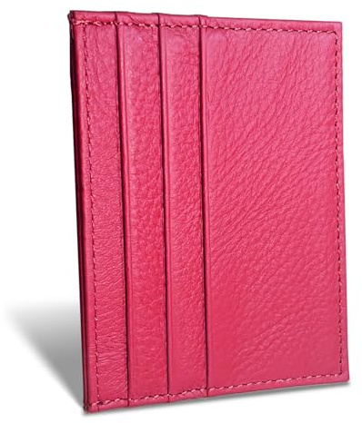 WOXVM Credit Card Holder Wallet RFID Blocking Slim Credit Card Cases Holder Premium Leather Minimalist Front Pocket Small Wallet with 6 Card Slots and 1 Pockets for Men Women (Rose Red)