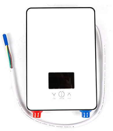 Chauffe-eau électrique instantané à robinet 6500W 220V avec pomme de douche et revêtement pour la salle de bain, la cuisine, le lave-vaisselle, la prise EU, l'écran LED Eau chaude et froide (Blanc)