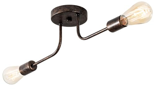 Industrial Semi Flush Mount Decke 2 Licht mit Verstellbaren Metall Verzweigt Vintage Deckenleuchte E27 Halter schwarz lackiert für Küche Esszimmer Schlafzimmer （Bronze）(Glühbirne nicht enthalten)