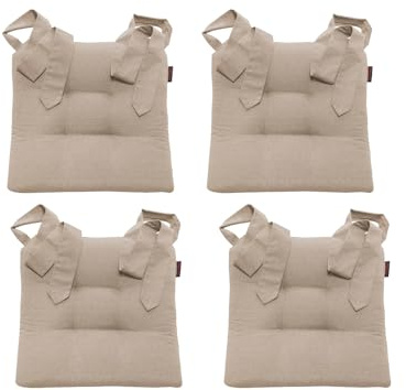 MAGMA Fino | 4er Set | Stuhlkissen Sitzkissen Schleifenband | Taupe | Auflage | Polster I Eßzimmer I ca. 42cm x 46cm x 7cm I leichte Struktur I im Landhausstil I Handwäsche I Taupe