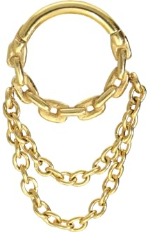 PIERCINGLINE Chirurgenstahl Segmentring Clicker Kettendesign + 2 Ankerketten Piercing Ring Ohr Nase Septum Goldfarben