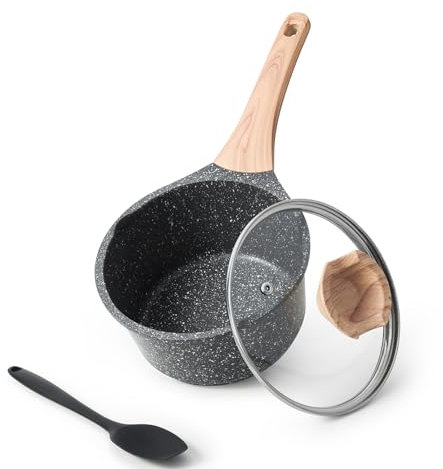 Kordisen Ensemble de casseroles antiadhésives avec couvercle, 16cm, revêtement en granit, bec verseur, compatibles induction, sans PFOA/PFOS - Cuisson saine et facile