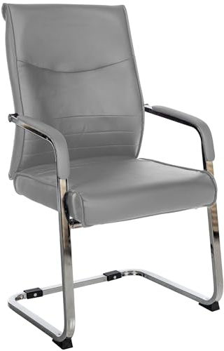 CLP Esszimmerstuhl Hobart, ergonomisch mit Armlehne, gepolstert Kunstleder, Metallgestell stabil, Besucher Konferenzstuhl modern, Farbe:grau, Material:Kunstleder