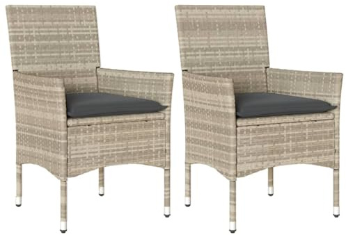 vidaXL Gartenstühle mit Kissen 2 STK. Hellgrau Poly Rattan