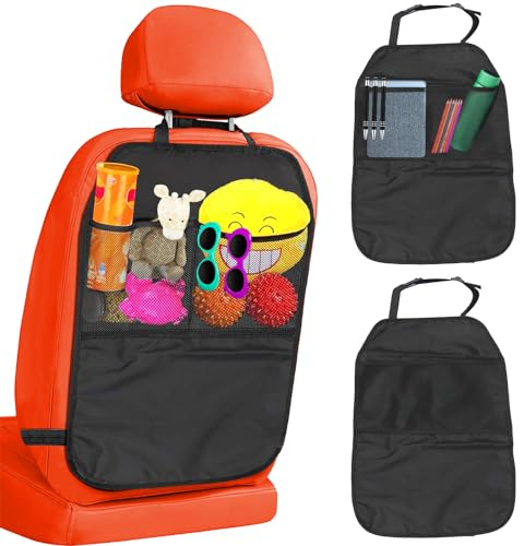 2 Stück Rückenlehnenschutz Auto Kinder, Auto Organizer Kinder Autositz Organizer Wasserdichter Rücksitzschoner mit 2 Netztaschen, Autositz Schutz Rückseite Rückenlehnen-Schutzmatte Rücksitz Organizer
