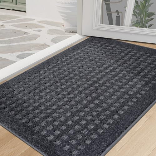 BEQHAUSE Dirt Trapper Door Mat 80x120cm, Indoor Mats Non-Slip Machine Washable Entry Rug, Dog Door Mat, Absorbent and Stain Resistant Welcome Mat for Front Back Door, Muddy Wet Shoes&Paws, Dark Grey