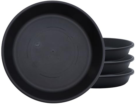 The HC Companies Lot de 4 soucoupes rondes en plastique classique pour plantes d'intérieur et d'extérieur - Noir, 27,3 x 27,3 x 4,4 cm