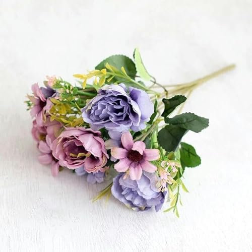 ZFISH Künstliche Rosenblüten, rosa, Pfingstrosen-Chrysanthemen-Blumenstrauß aus Seide, Kunstblumenpflanzen für die Inneneinrichtung, Garten, Hochzeitsfeier-Dekoration, Lila-1